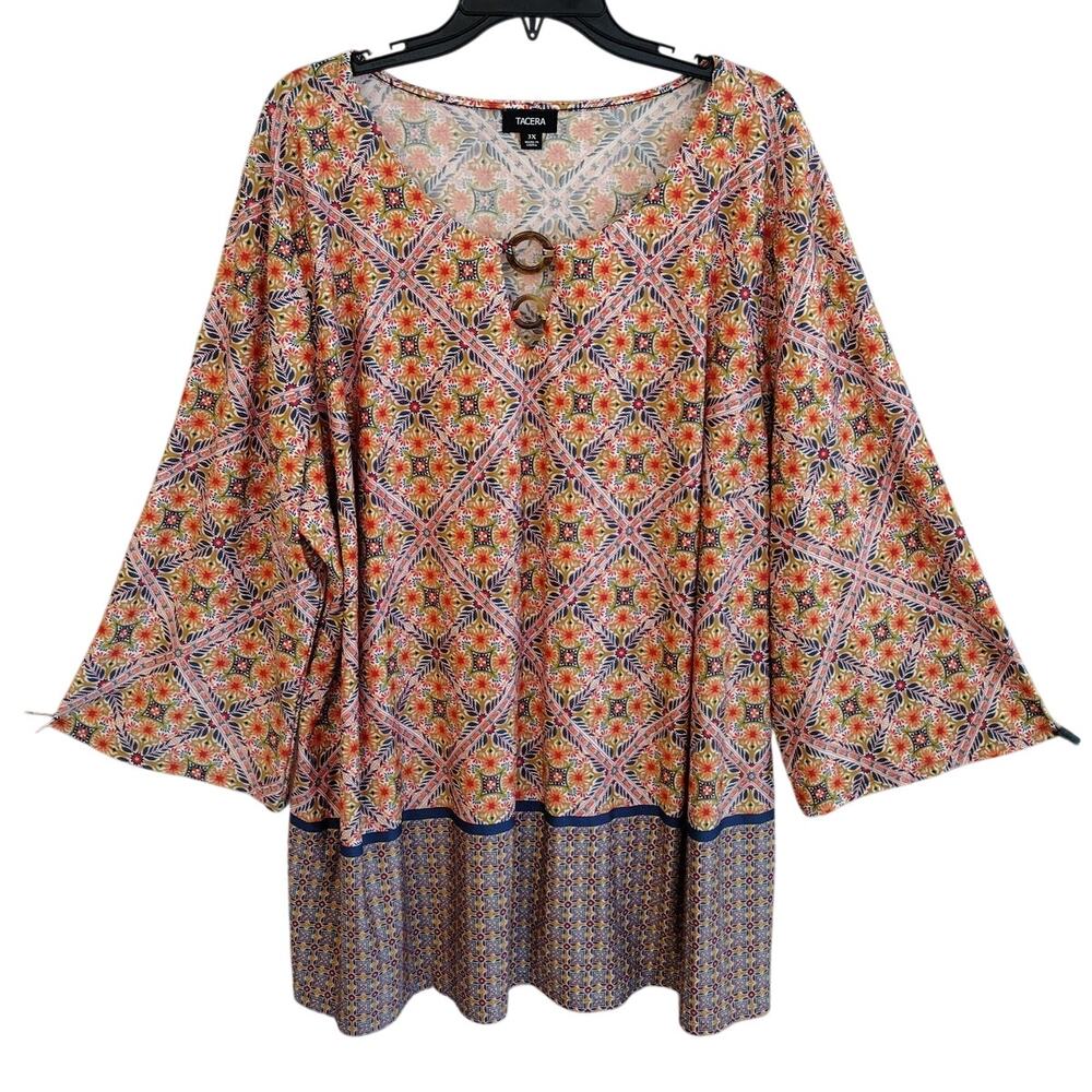 Tacera | Boho Kimono Sleeve O-Ring Notched V-Neck Stretchy Tunic Top